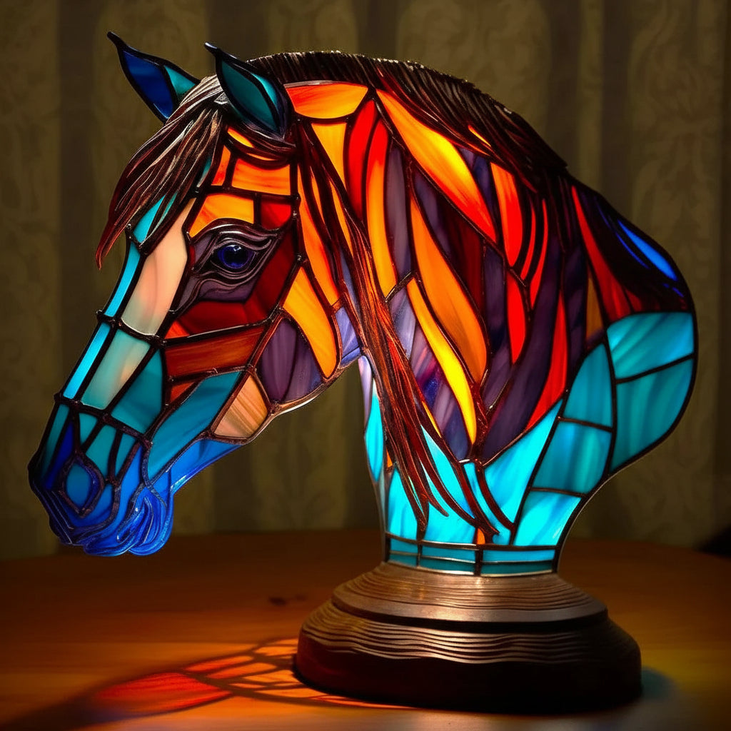 Tafellamp Gebrandschilderd Glas Dieren Sculptuur Sfeerverlichting