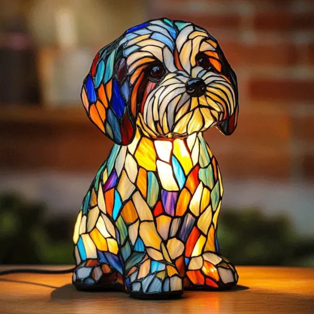 Stained Glass Dog Table Lamp Tiffany Style Colorful Home Decor 1