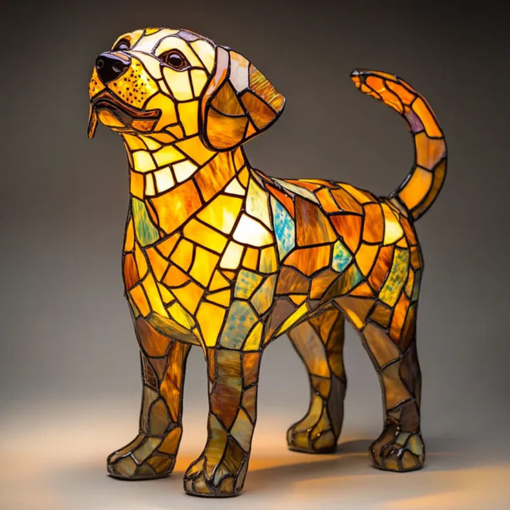 Stained Glass Dog Table Lamp Tiffany Style Colorful Home Decor 7