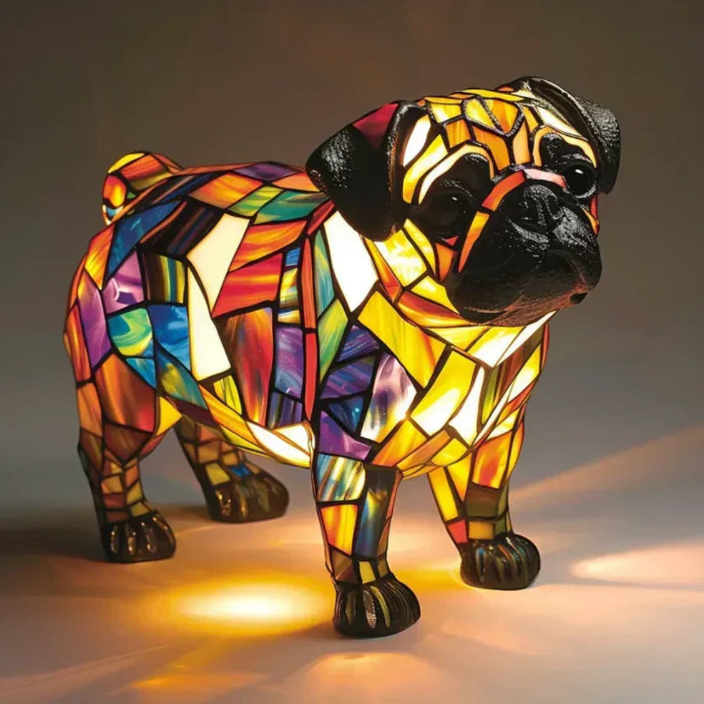 Stained Glass Dog Table Lamp Tiffany Style Colorful Home Decor 9