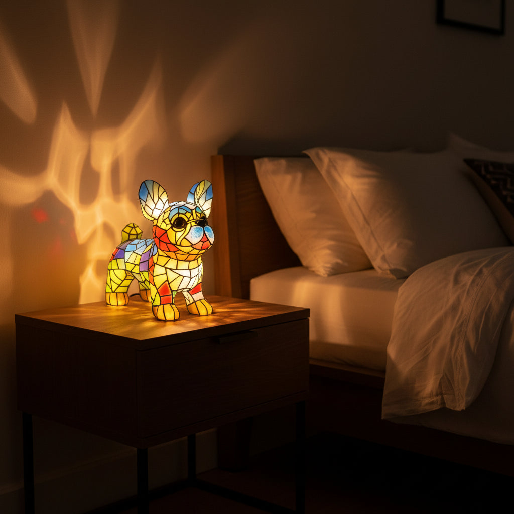 Lâmpada Bulldog Francês Figura Artística de Cão Iluminação Interior