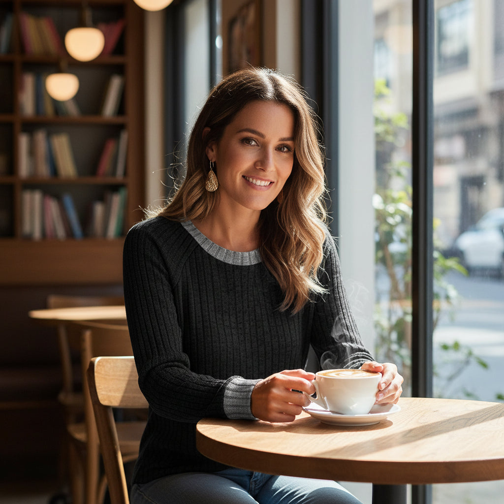 Camisas de Manga Comprida WIHOLL para Mulher Suéteres Leves Conjuntos de Outono 2025 Roupa de Inverno com Blocos de Cor Elegante Casual Macia