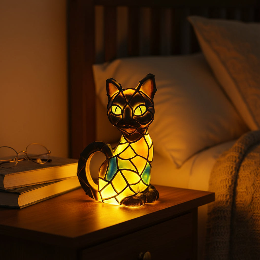 Lâmpada Kat em Resina Manchada Lâmpada Artística de Figura Brilho Quente