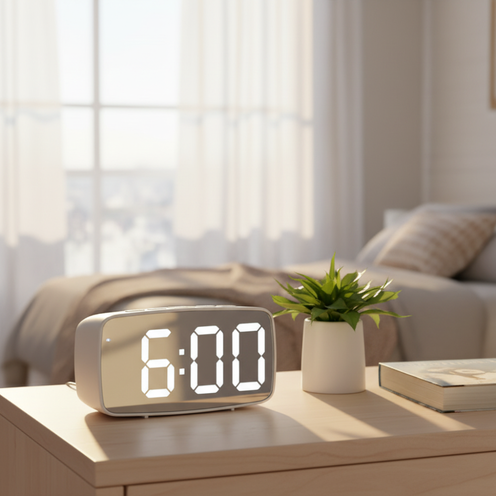 TimeGlow - Despertador Digital LED Compacto com Brilho Ajustável