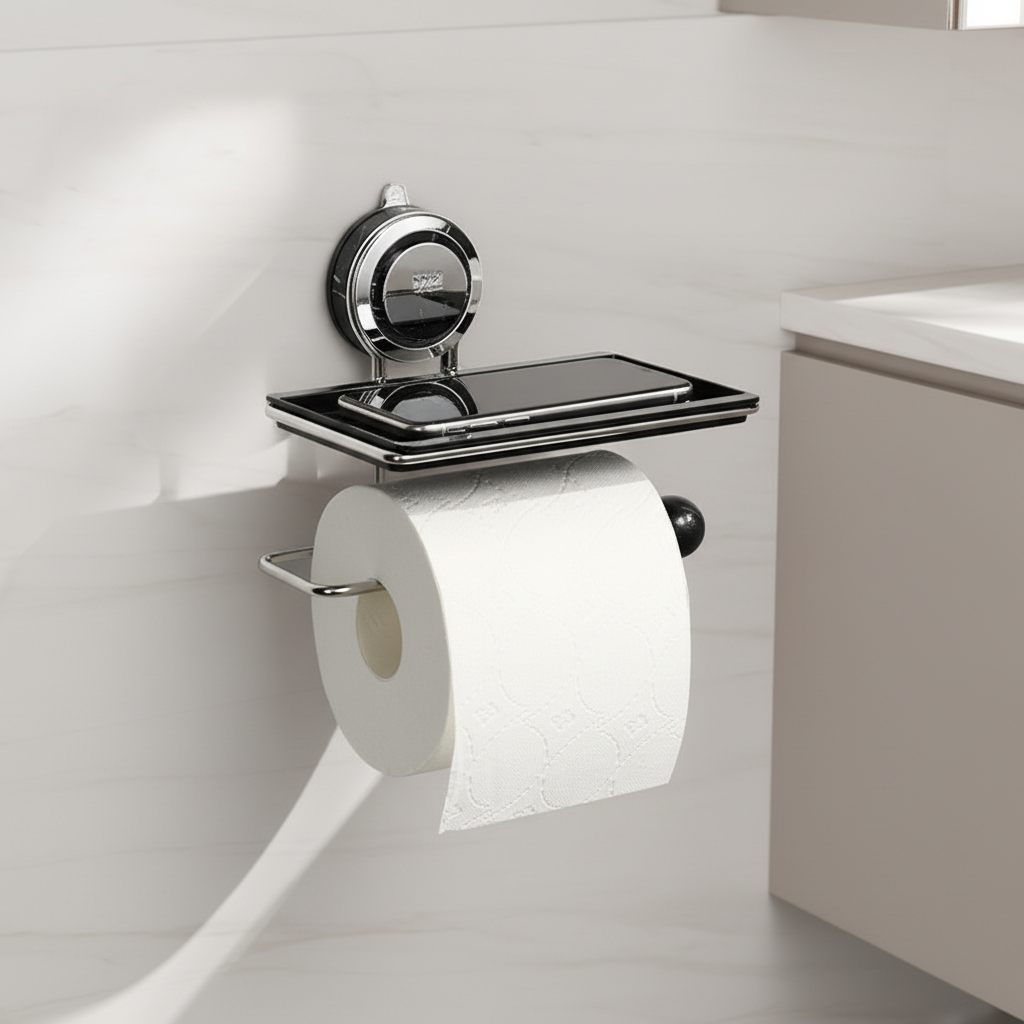 Suction Cup Toilet Paper Holder No Drilling Stainless Steel Easy Install