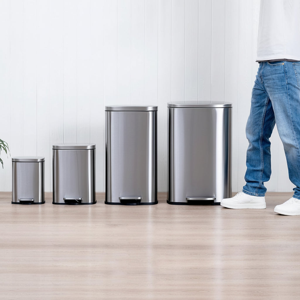 Contentor de Lixo Compacto para RV com Pedal de Pé e Tampa de Fecho Suave para Casa de Banho