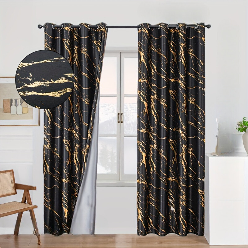 2 Stuks Gouden Folie Gedrukt Marmer Verduisterende Gordijnen - Privacy Raambekleding voor Woonkamer en Slaapkamer