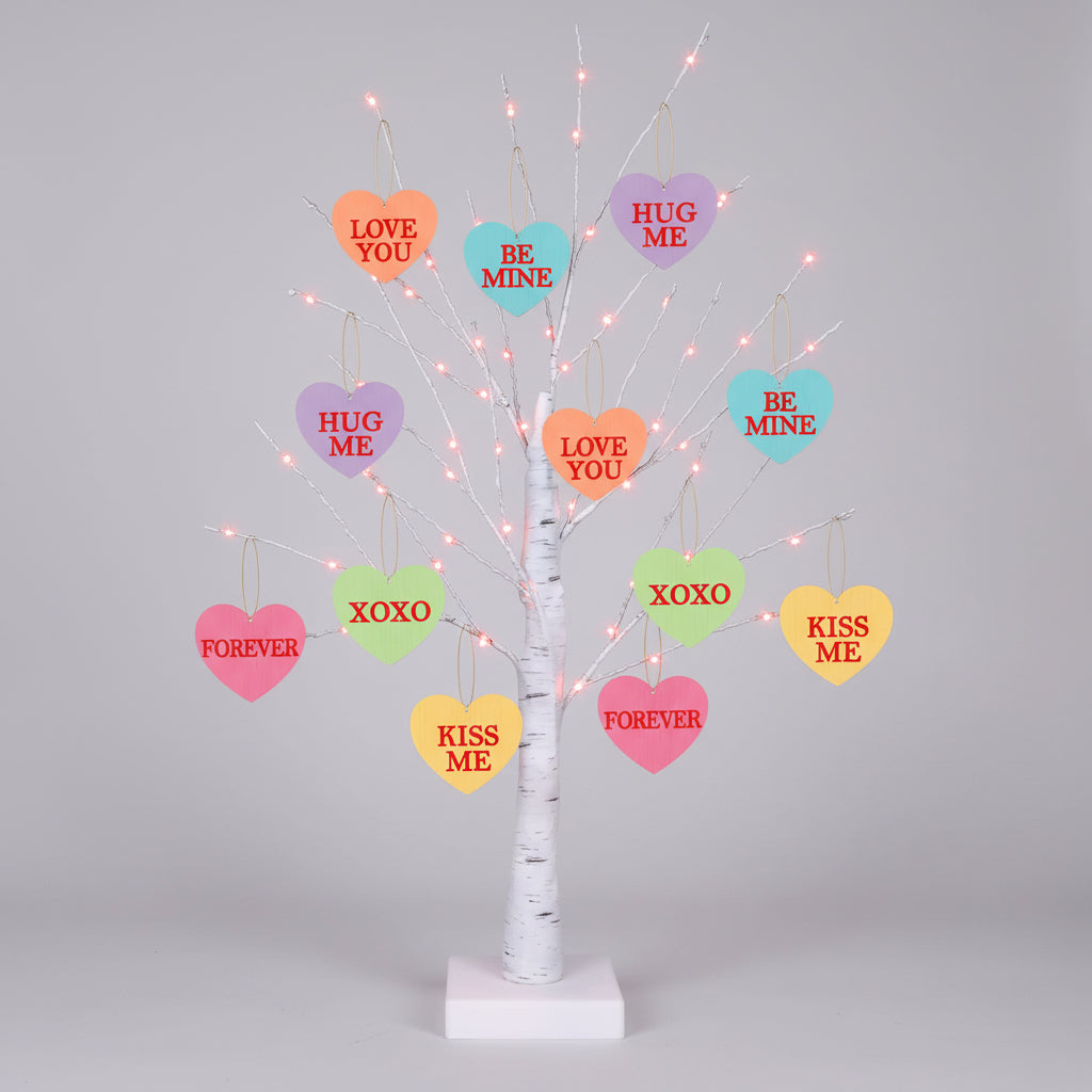 Árvore de São Valentim Iluminada Coração de Madeira Ornamentos Temporizador