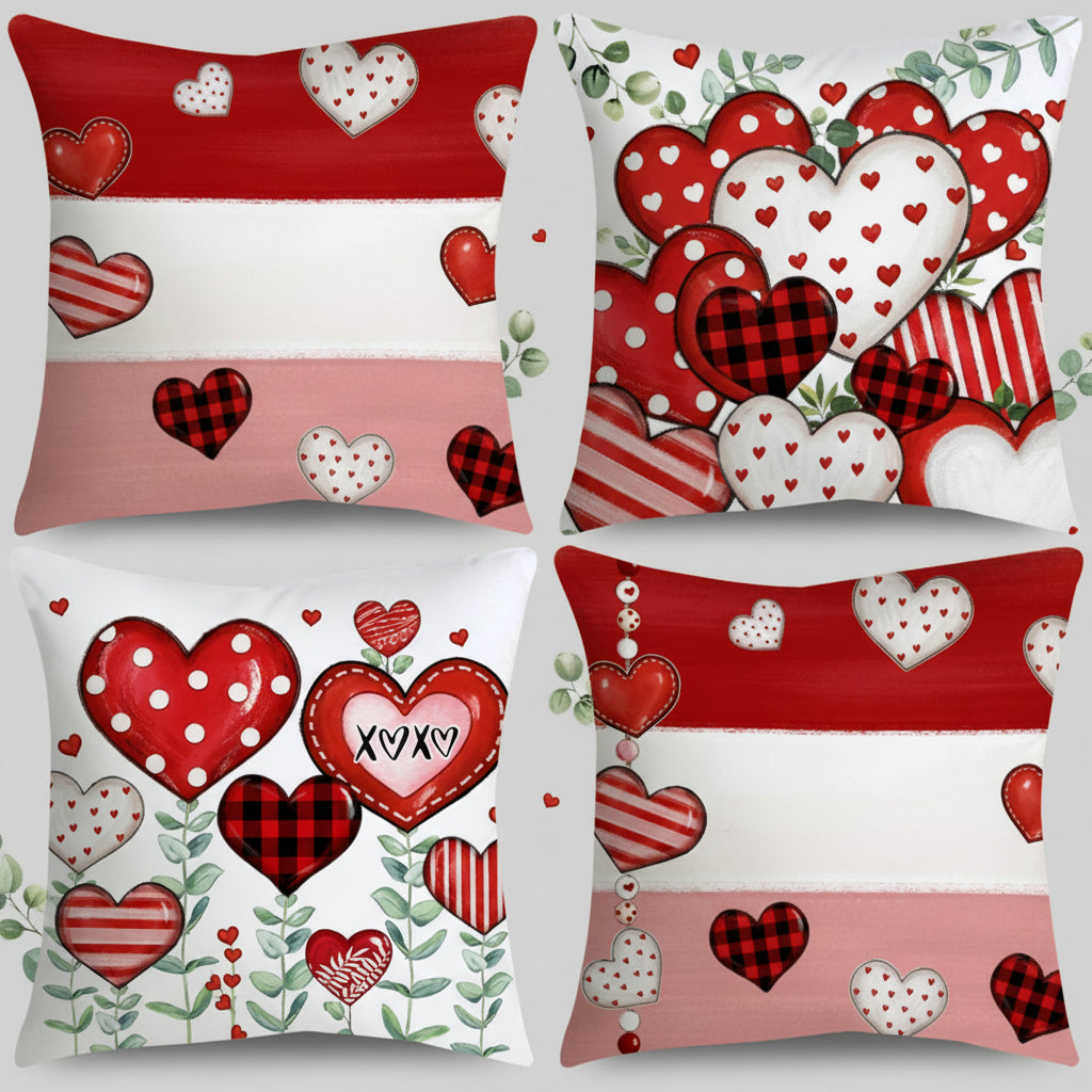 Conjunto de Almofadas Decorativas Dia dos Namorados Padrão de Coração