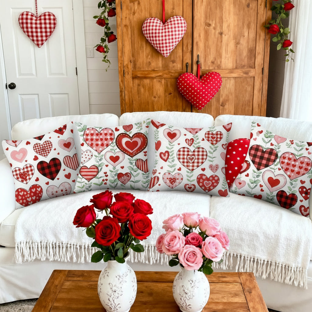 Conjunto de Almofadas Decorativas Dia dos Namorados Padrão de Coração