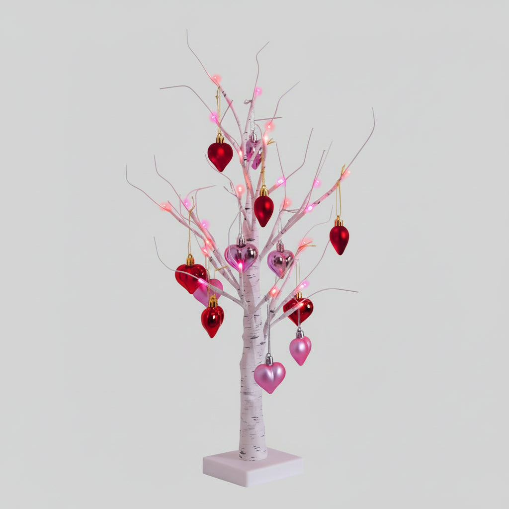 Árvore de São Valentim Iluminada Ornamentos em Forma de Coração Decoração