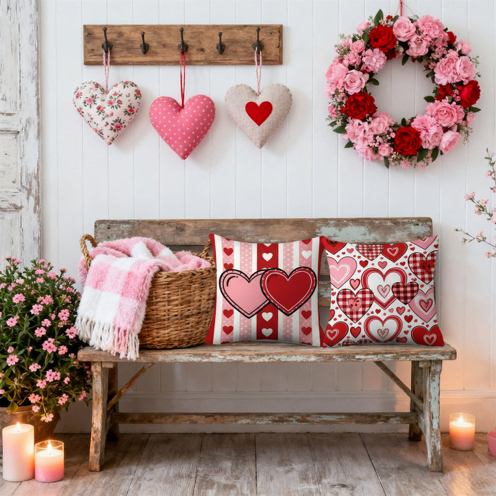 Conjunto de Almofadas Decorativas Dia dos Namorados Padrão de Coração