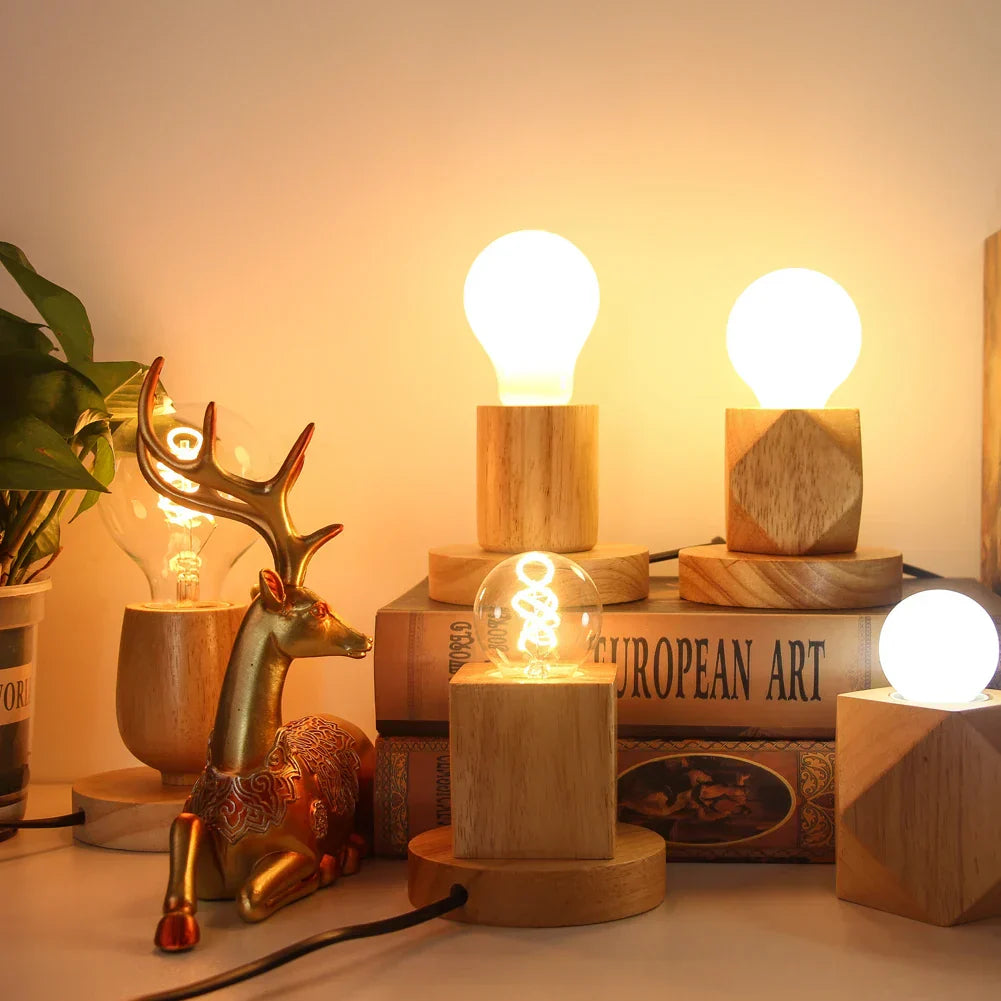 RetroWood - Houten Tafellamp met Lichtbol voor Sfeervolle Verlichting