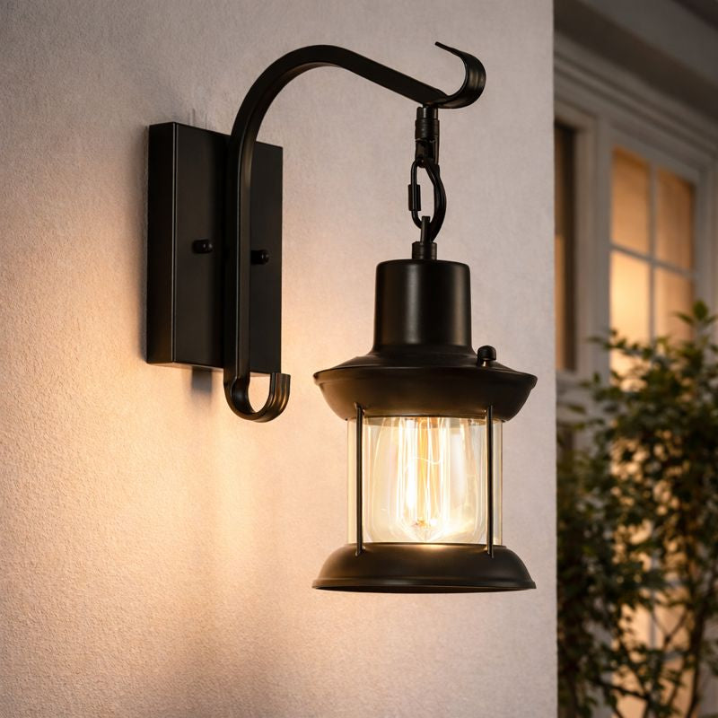 Candeeiro de Parede Vintage Lantaarn LED Preto Quarto/Sala Madeira Metal