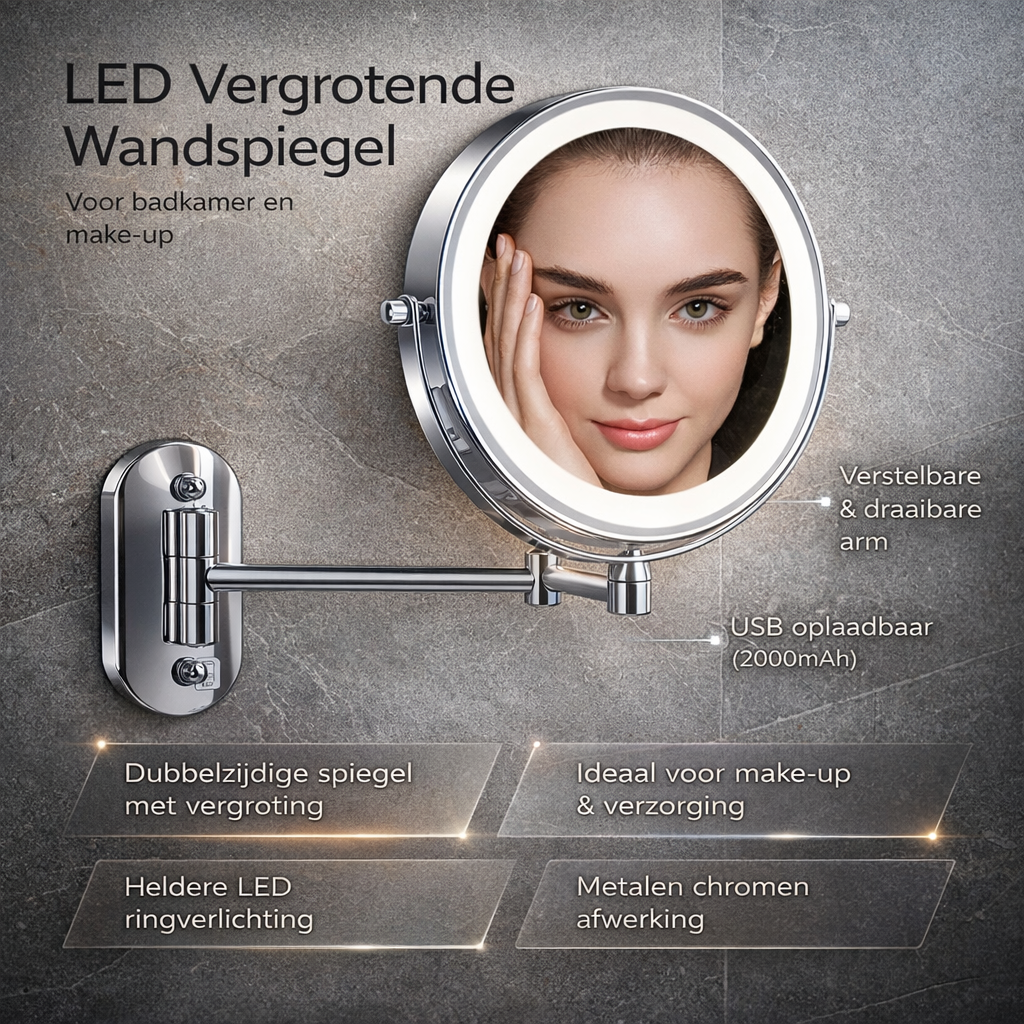 Wandspiegel LED Vergrotend Metaal Badkamer Make Up Spiegel