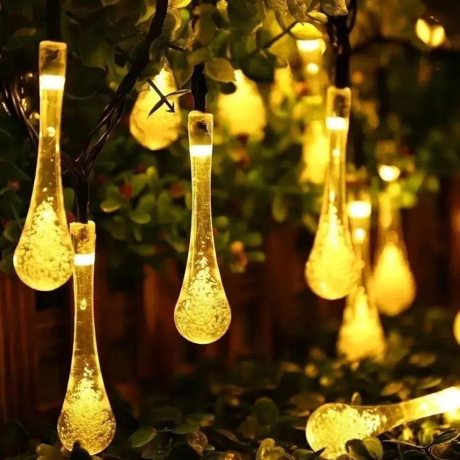 GlowDew - Solar Energy Water Drop String Lights – LED Outdoor Lighting, Weatherproof & Decorative