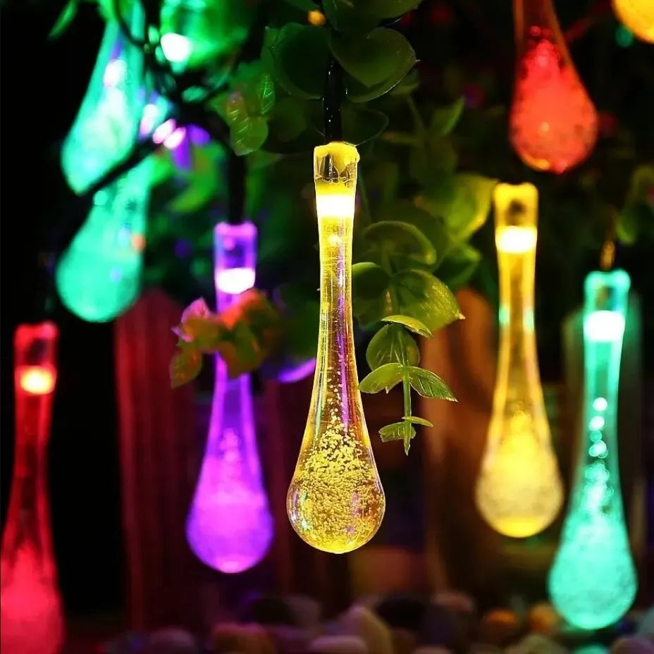 GlowDew - Solar Energy Water Drop String Lights – LED Outdoor Lighting, Weatherproof & Decorative