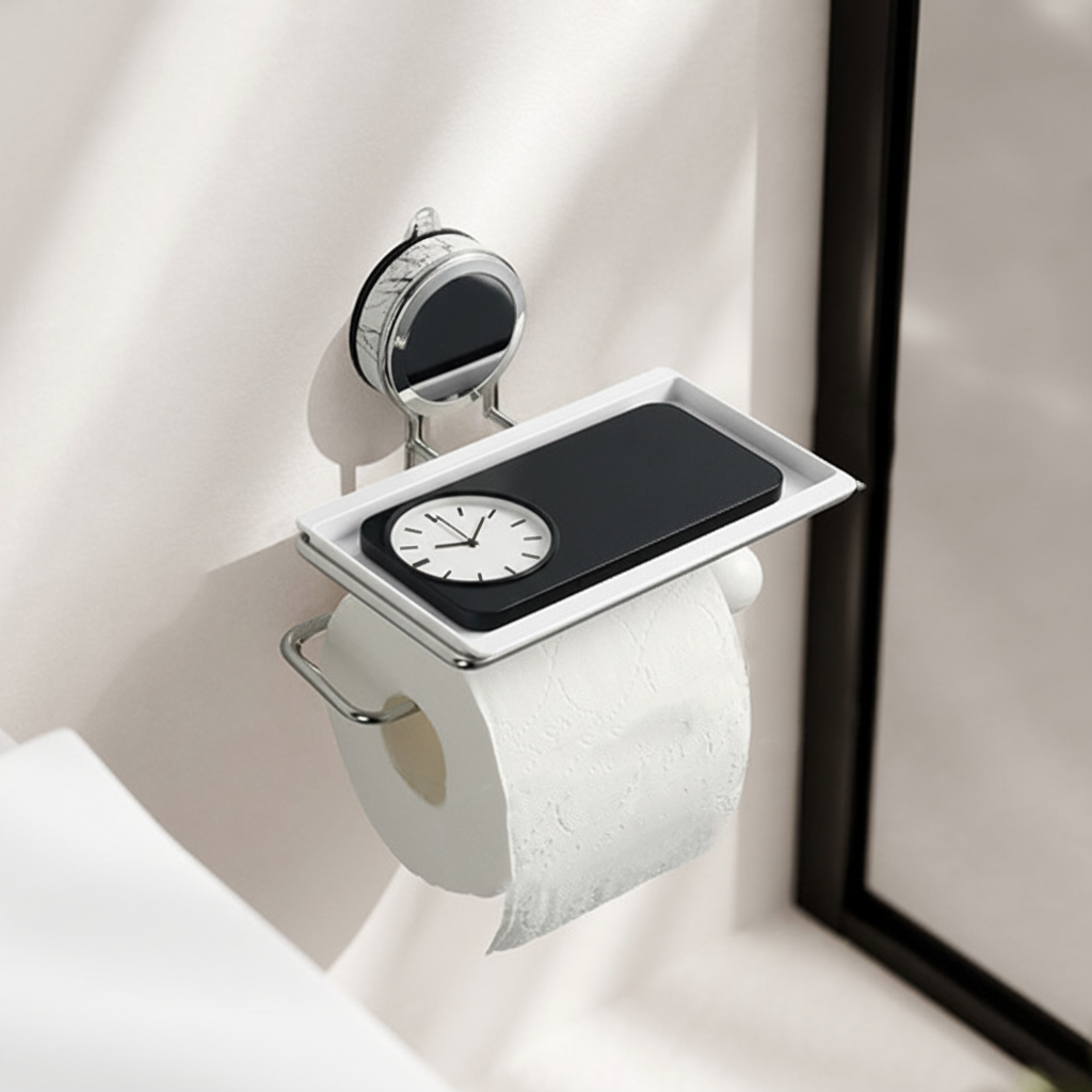 Suction Cup Toilet Paper Holder No Drilling Stainless Steel Easy Install