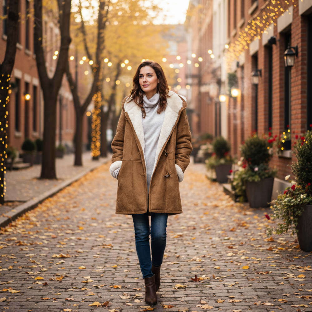 Casaco de Inverno com Forro e Capuz para Senhora