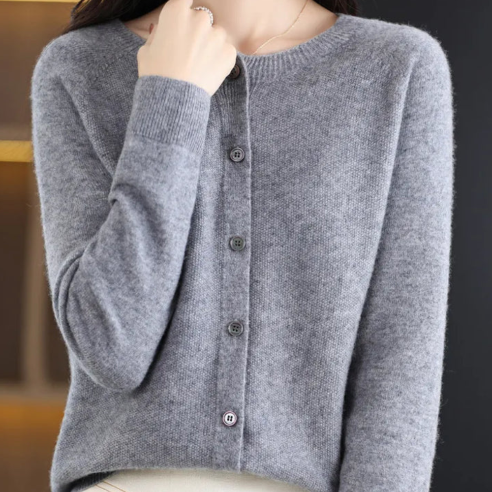 Women's Merino Wool Cardigan Sweater O-Neck Knit Fashion 13