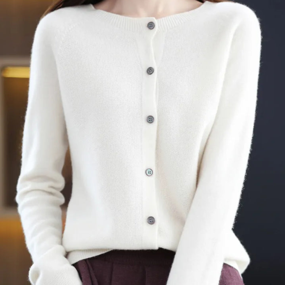 Women's Merino Wool Cardigan Sweater O-Neck Knit Fashion 2