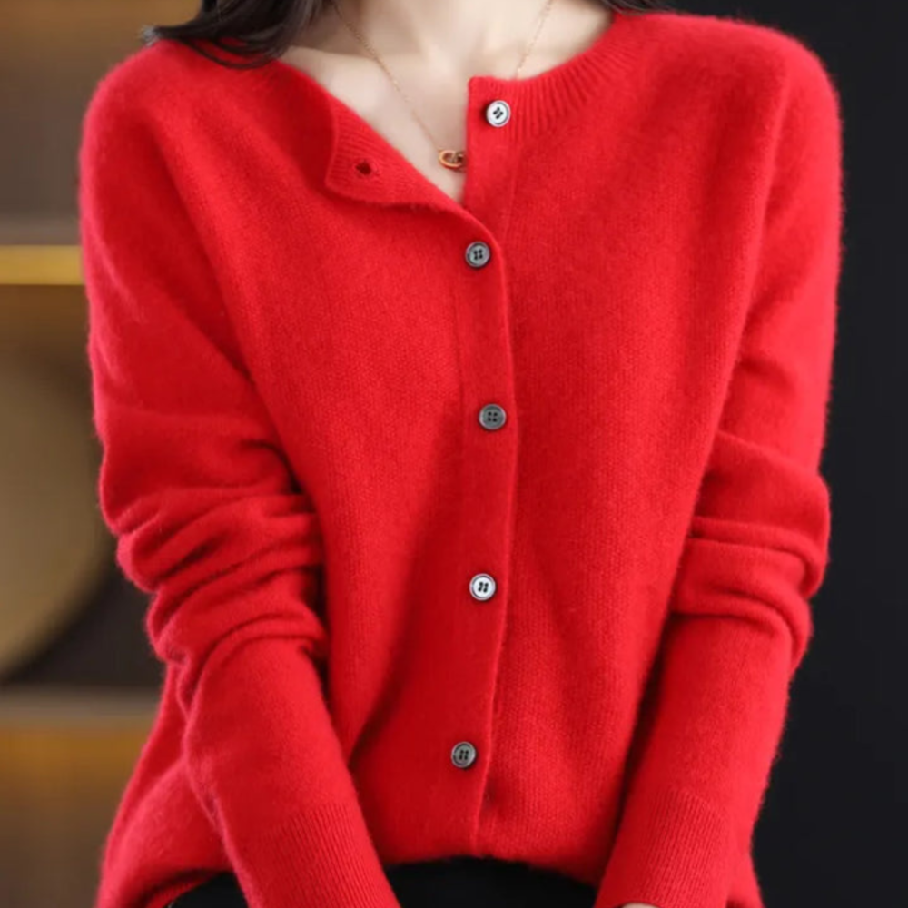 Women's Merino Wool Cardigan Sweater O-Neck Knit Fashion 3