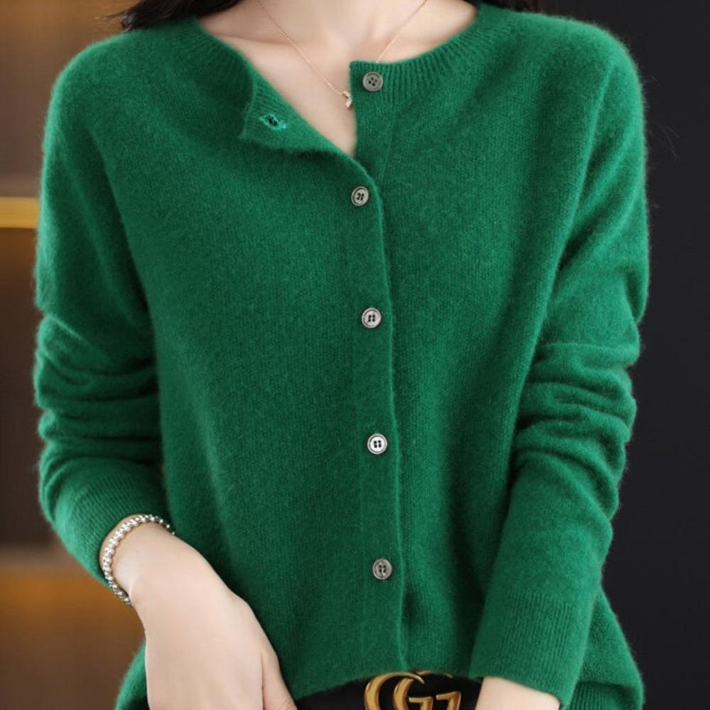 Women's Merino Wool Cardigan Sweater O-Neck Knit Fashion 4