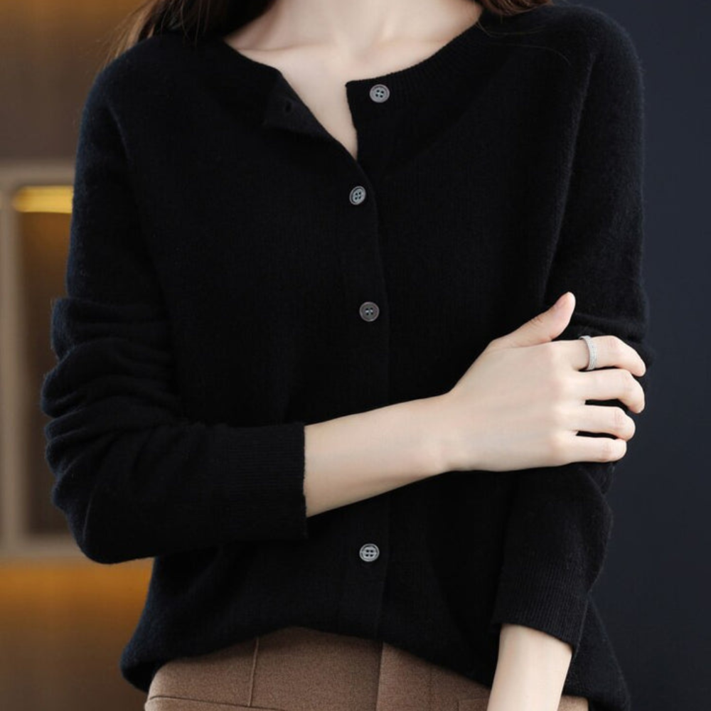 Women's Merino Wool Cardigan Sweater O-Neck Knit Fashion 5