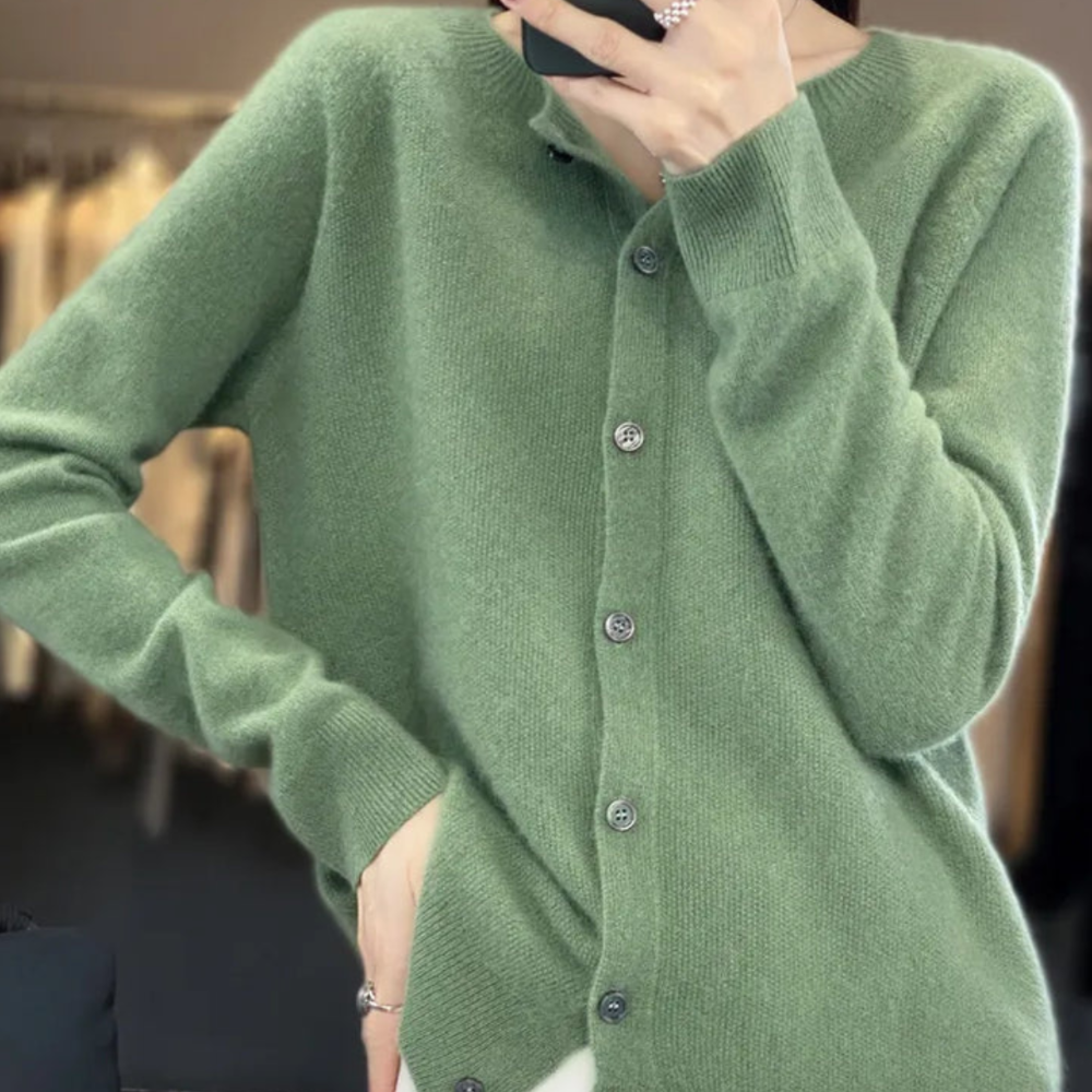 Women's Merino Wool Cardigan Sweater O-Neck Knit Fashion 6