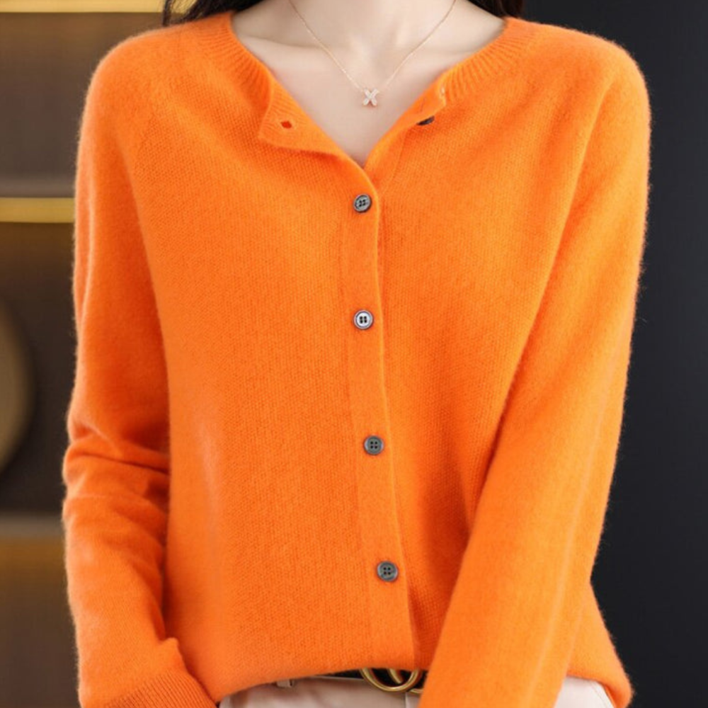 Women's Merino Wool Cardigan Sweater O-Neck Knit Fashion 9