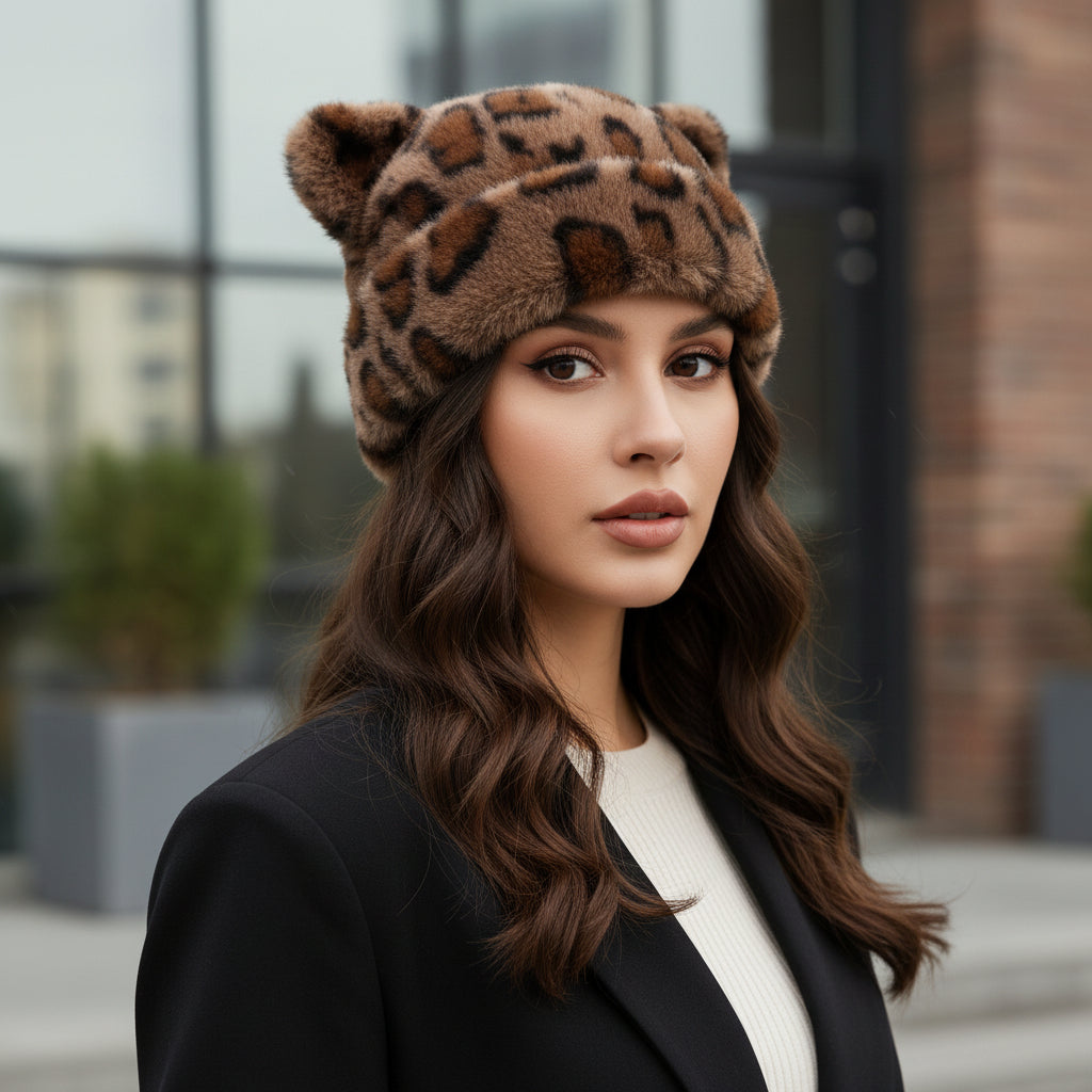 Wintermuts Dames Pluche Luipaardprint Vintage Stijl