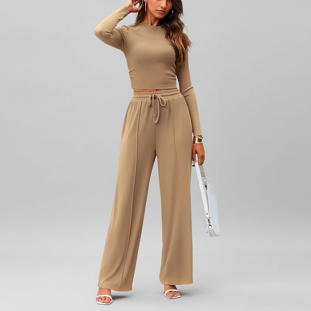 Conjunto de Duas Peças para Mulher Roupa Confortável para Estar em Casa Calças Largas