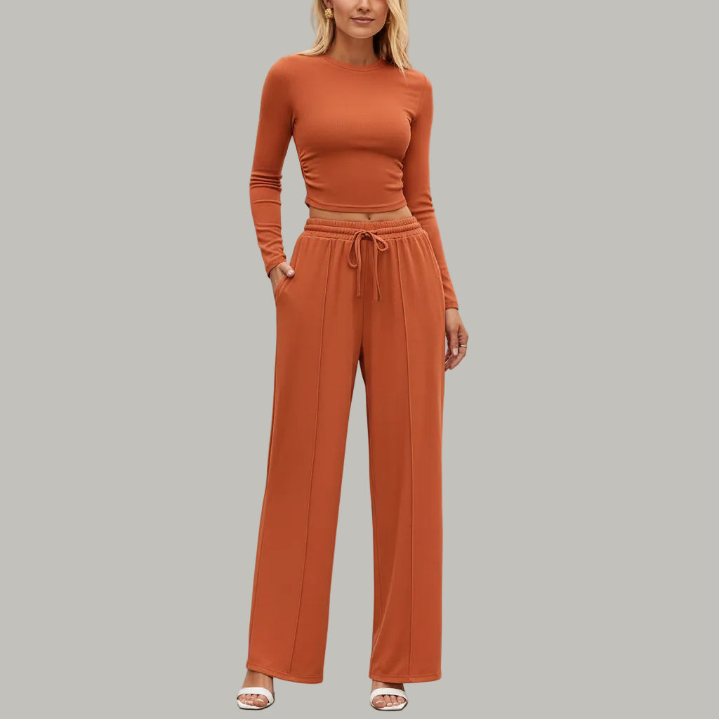 Conjunto de Duas Peças para Mulher Roupa Confortável para Estar em Casa Calças Largas