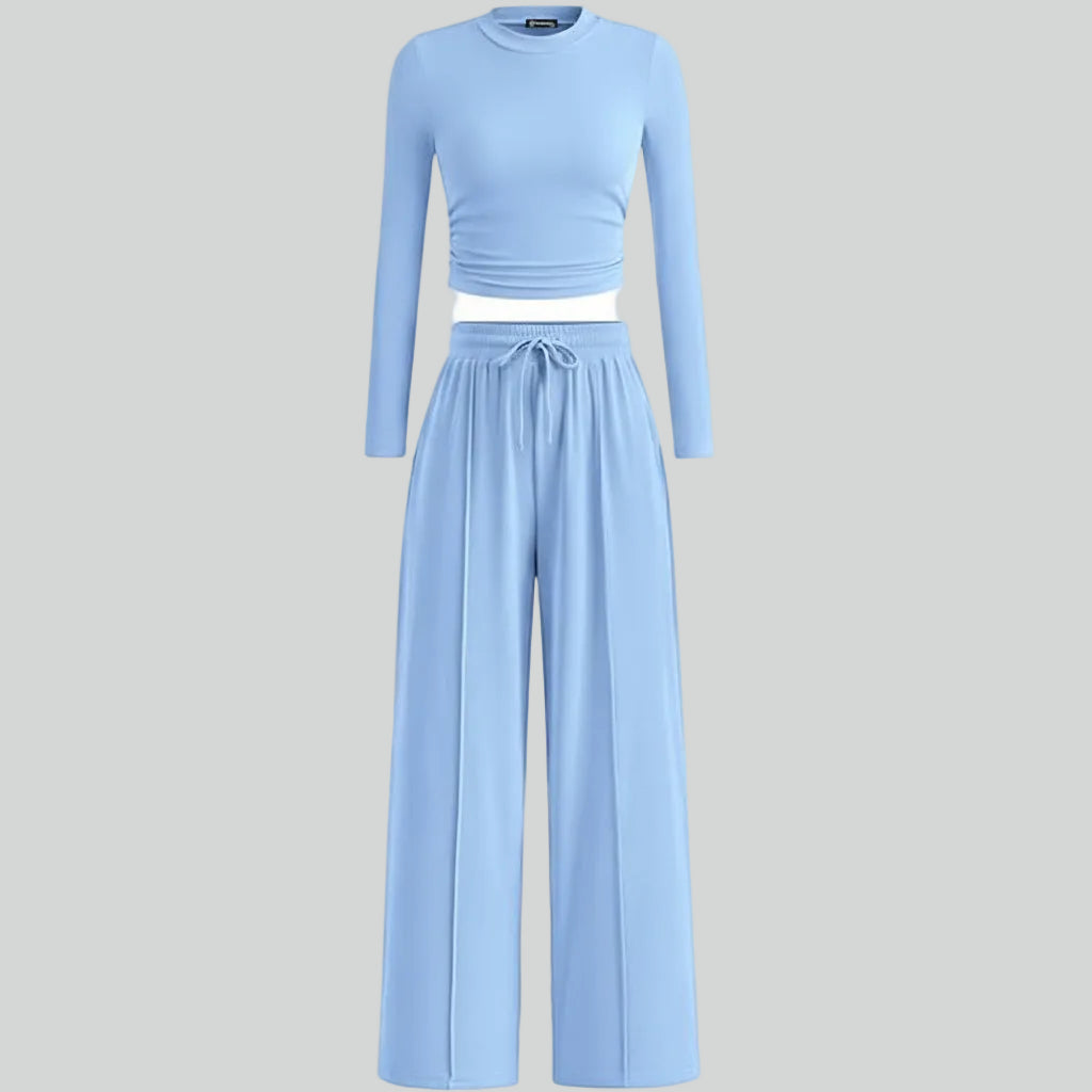 Conjunto de Duas Peças para Mulher Roupa Confortável para Estar em Casa Calças Largas