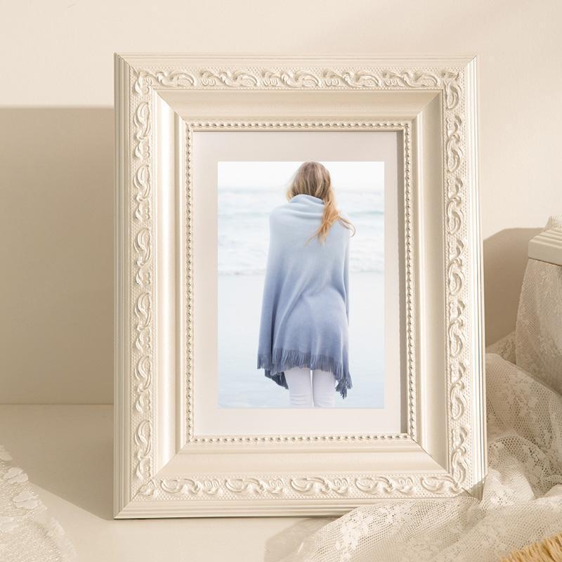 Double Rectangular White Pink Gold Wooden Photo Frames