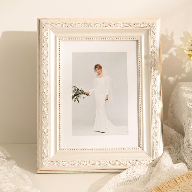 Double Rectangular White Pink Gold Wooden Photo Frames