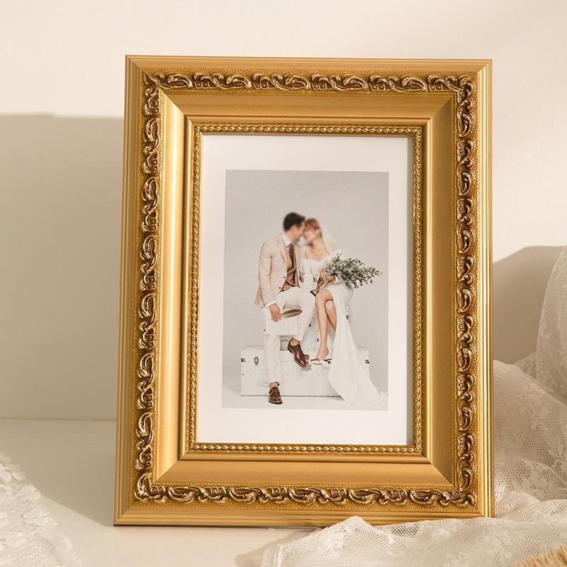 Double Rectangular White Pink Gold Wooden Photo Frames