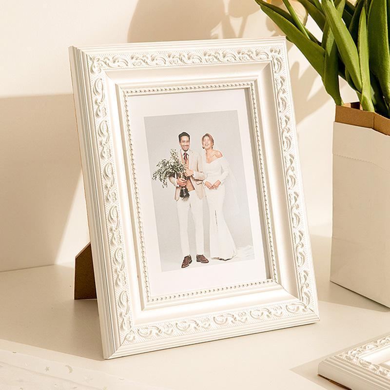 Double Rectangular White Pink Gold Wooden Photo Frames