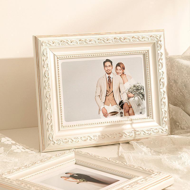 Double Rectangular White Pink Gold Wooden Photo Frames