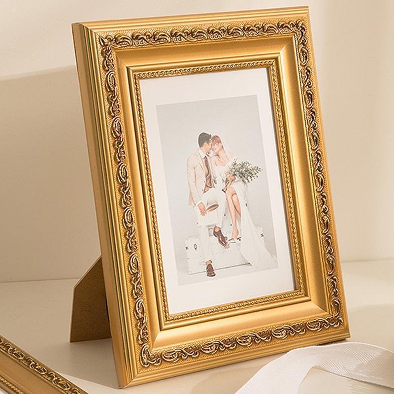 Double Rectangular White Pink Gold Wooden Photo Frames
