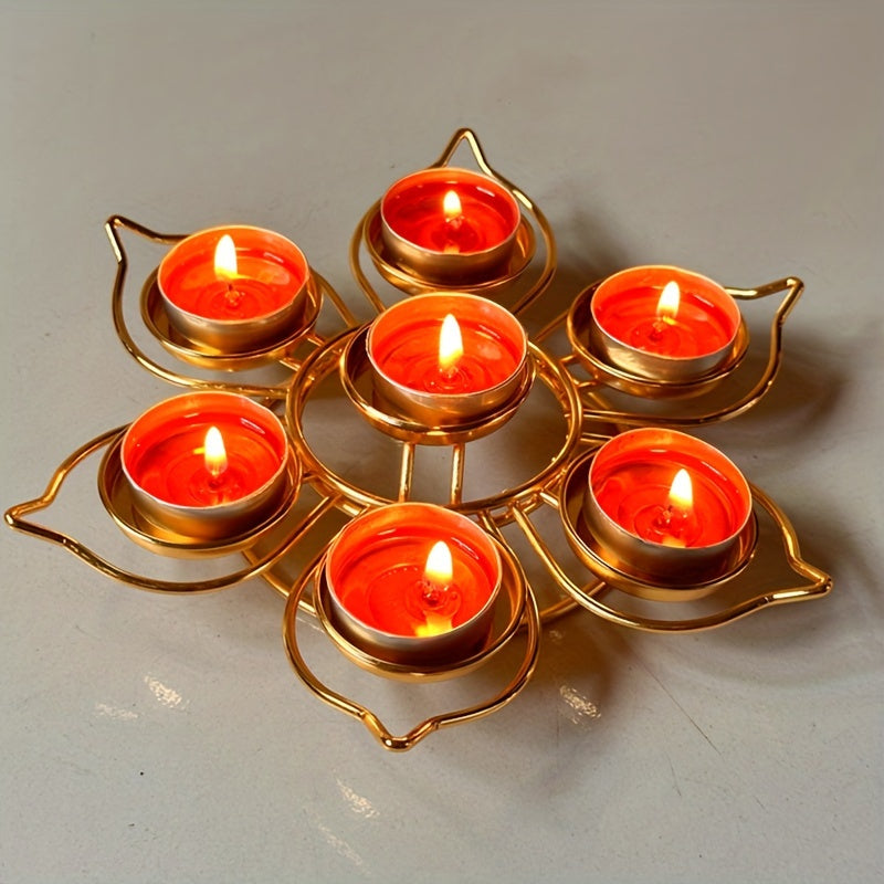 Set van 7 Metalen Theelichthouders - Lotus Bloem Ontwerp, Gelakt Tafeldecoratie