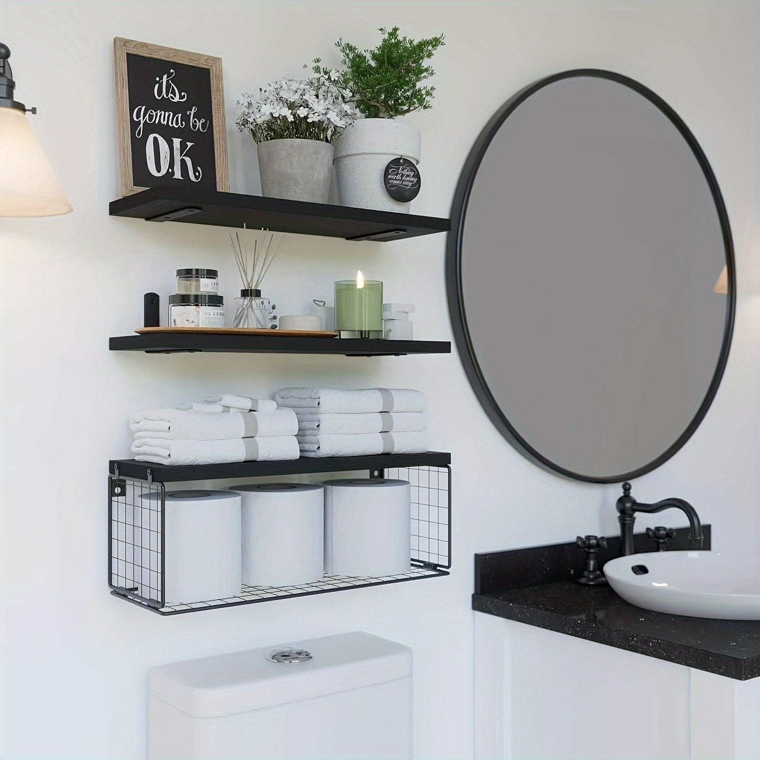 ShelfSet - Houten Drijvende Opbergrekken - Set van 3 Badkamer Planken