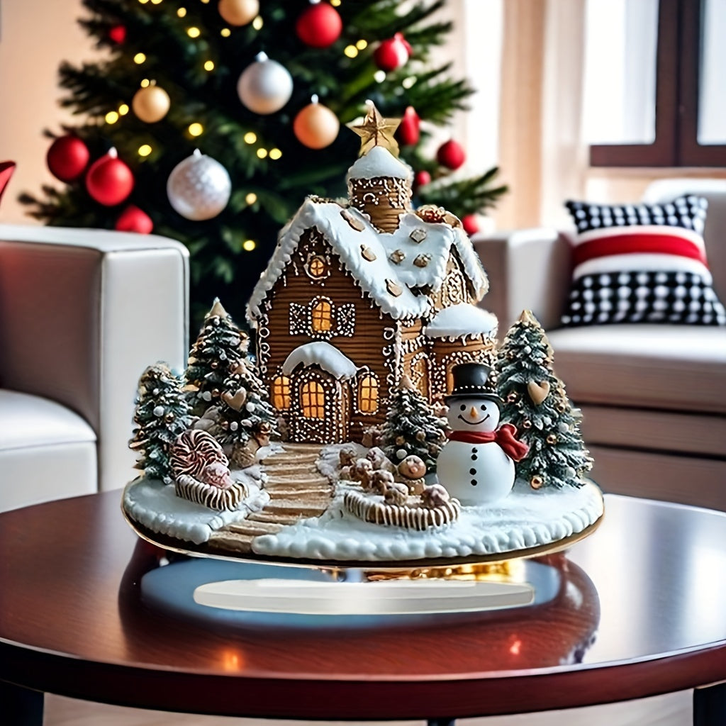 DecoGember - Acryl Gemberhuis met Sneeuwman, Moderne Kerst Tafeldecoratie
