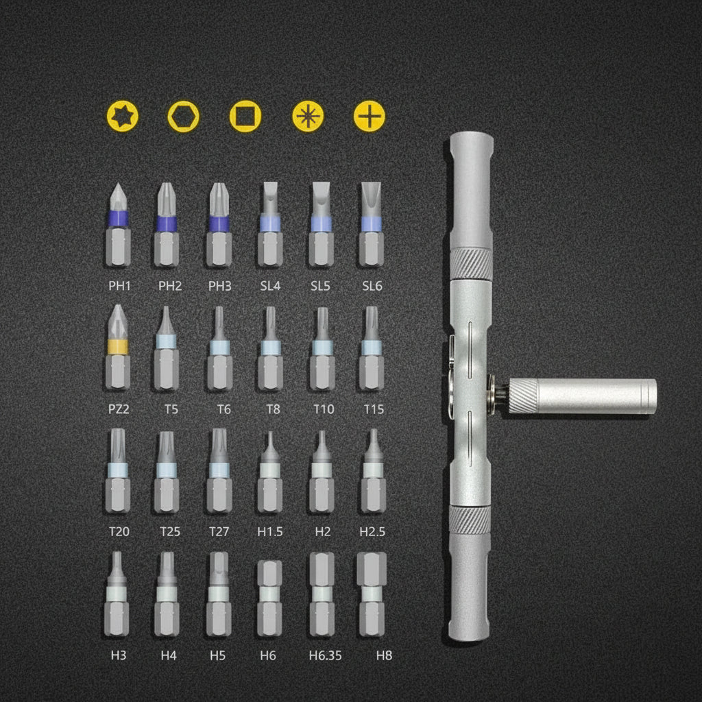 Conjunto de Ferramentas com Ponta Hexagonal Metálica para Aparafusar Manualmente