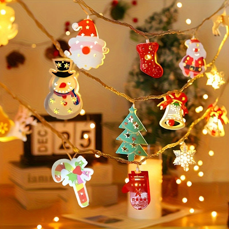 Festone Luminoso - 1 Pezzo Catena Luminosa LED di Natale con Pupazzo di Neve, Babbo Natale e Decorazioni a Calza