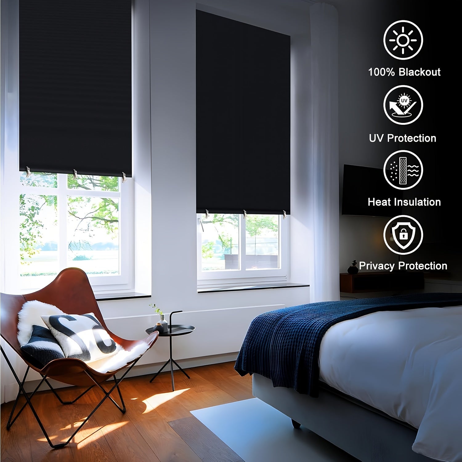 Blackout Roller Blinds - Portable Thermal Insulated Curtains for Bedroom and Travel