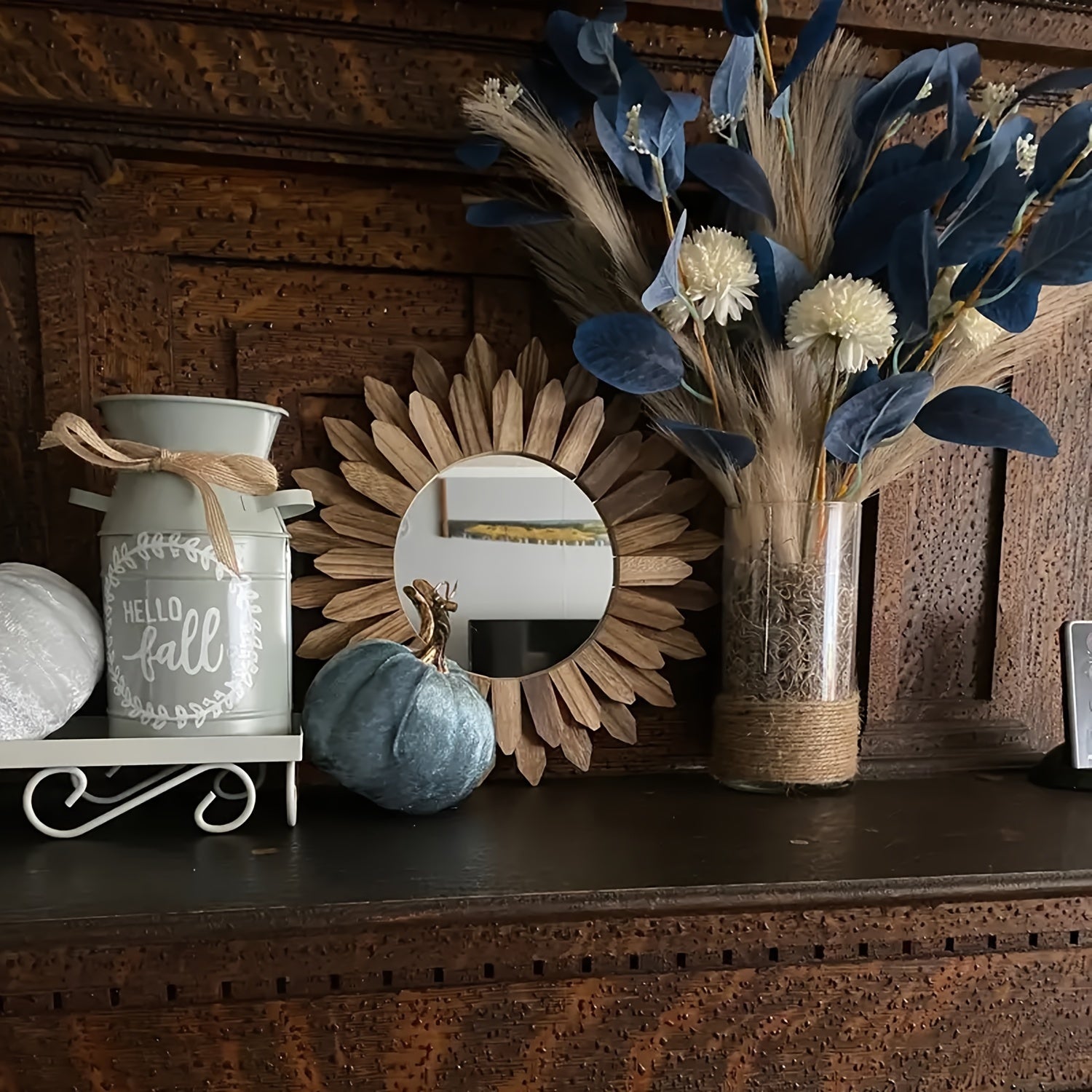 Houten Spiegel met Bloemvormig Frame – Wandgemonteerde Decoratieve Spiegel voor Woonkamer, Slaapkamer en Badkamer