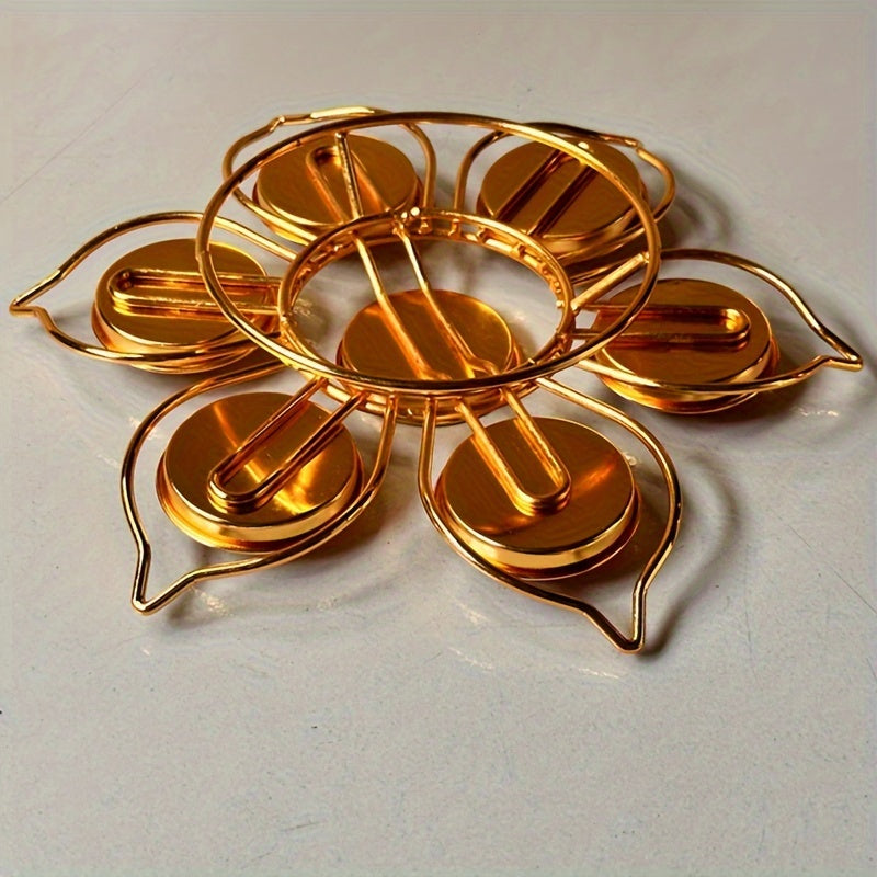 Set van 7 Metalen Theelichthouders - Lotus Bloem Ontwerp, Gelakt Tafeldecoratie