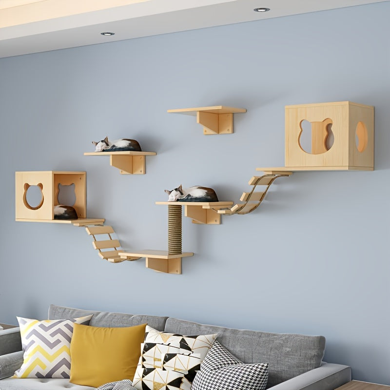 CatPlay - Massief Houten Kattenwandmeubilair voor Binnen, Inclusief Krabpaal en Speelklimboom