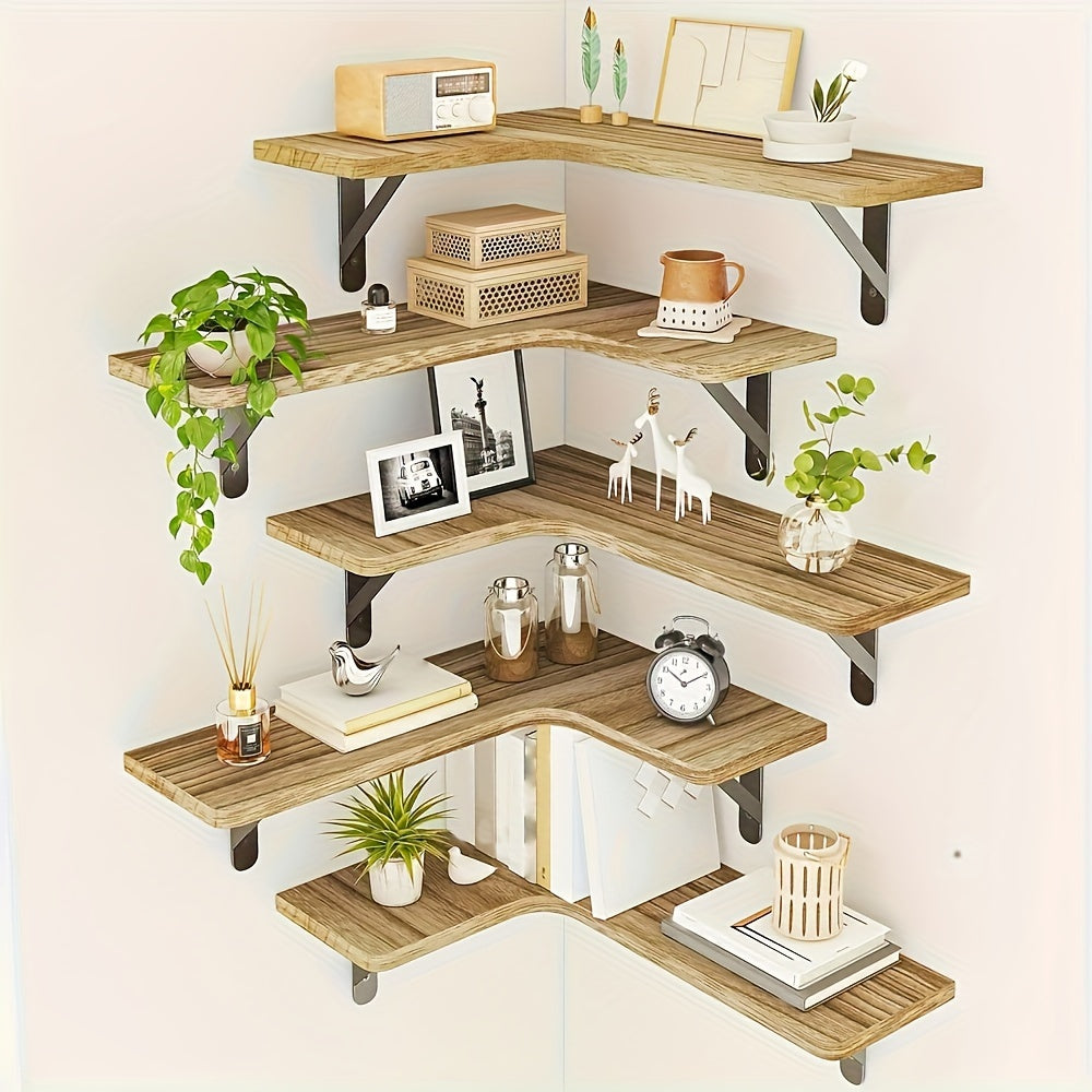 CornerShelf - Zwevende Hoekplank Set van 3/5 - Houten Opslag voor Kamers
